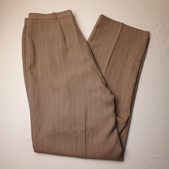 Liz Claiborne Trouser Pants Size 12 High Rise Tapered Leg Beige Herringbone - Picture 1 of 9